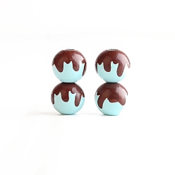 Sky Blue Printed Wood Beads, Round with Chocolate Pattern, Sky Blue, 16mm