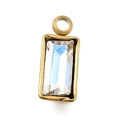 Хрусталь AB 304 из нержавеющей стали горный хрусталь подвески, прямоугольные, ионное покрытие (ip), хрусталь AB, 12x5x3 мм, отверстие : 1.6 мм