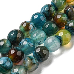 Dark Turquoise Natural Agate Beads Strands, Dyed & Heated, Round, Faceted, Dark Turquoise, 6mm, Hole: 1mm, about 62pcs/strand, 14.57 inch(37cm)