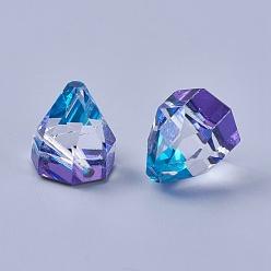 Bermuda Blue Flat Back K9 Glass Rhinestone Charms, Back Plated, Cone, Faceted, Bermuda Blue, 11~12x10mm, Hole: 1.2mm