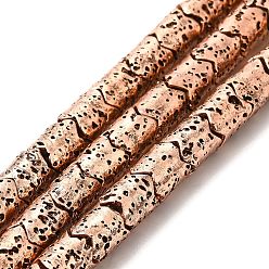 Copper Plated Electroplated Natural Lava Rock Beads Strands, Column, Copper Plated, 8x6.5mm, Hole: 1.4mm, about 60pcs/strand, 15.35~15.75 inch(39~40cm)