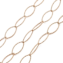Rose Gold Ion Plating(IP) 304 Stainless Steel Textured Horse Eye Link Chains, Soldered, with Spool, Rose Gold, 20x10x1mm, about 16.40 Feet(5m)/Roll