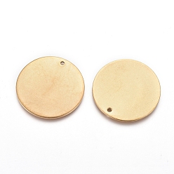 Golden Ion Plating(IP) 304 Stainless Steel Pendants, Blank Stamping Tag, Flat Round, Golden, 25x1mm, Hole: 1.4mm