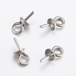 Stainless Steel Color 304 Stainless Steel Cup Pearl Peg Bails Pin Pendants, For Half Drilled Beads, Stainless Steel Color, 6x3mm, Hole: 1.6mm, Pin: 0.7mm
