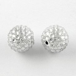 Silver Transparent Resin Rhinestone Graduated Beads, with UV Plating Acrylic Round Beads Inside, Silver, 20mm, Hole: 2~2.5mm