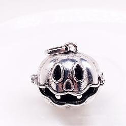 Antique Silver Brass Bead Cage Pendants, Hollow Pumpkin Jack-O'-Lantern Charms, for Chime Ball Pendant Necklaces Making, Halloween, Antique Silver, 18mm