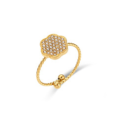 Zircon flower Adjustable Zircon Cross Pendant Ring Set - Stainless Steel 18K Plated Jewelry for Women