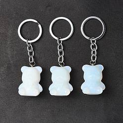 Opalite Opalite Pendant Keychains, with Iron Keychain Clasps, Bear, 8cm