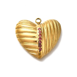 Бургундия Ионное покрытие (ip) 304 подвески из нержавеющей стали со стразами, сердце прелести, реальный 14 k позолоченный, Бургундия, 20x22x5 мм, отверстие : 1.8 мм