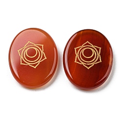 Red Agate Natural Red Agate Cabochons, Oval with Gold Tone Chakra Pattern, 27.5~28x21.5~22x4.5~5mm
