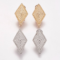 Mixed Color Alloy Stud Earring Findings, with Loop, Rhombus, Mixed Color, 29x16mm, Hole: 1mm, Pin: 0.7mm