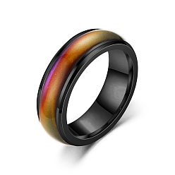 Black Mood Ring, Temperature Change Color Emotion Feeling Stainless Steel Plain Ring for Women, Black, US Size 7(17.3mm)