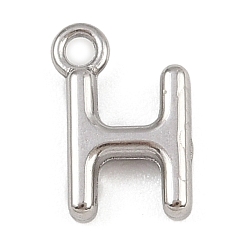 Letter H Латунь прелести, стойки покрытие, долговечный, без кадмия и без свинца, платина, Письмо ч, 9x6.5x2 мм, отверстие : 1.2 мм