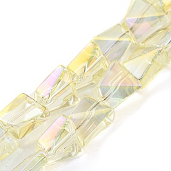 Light Goldenrod Yellow Full Rainbow Plated Electroplate Transparent Glass Beads Strands, Faceted Polygon, Light Goldenrod Yellow, 8x7x5mm, Hole: 1mm, about 80pcs/strand, 25.04 inch(63.6cm)