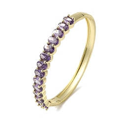 Violet Brass Pave Cubic Zirconia Hinged Bangles for Women, Golden, Violet, Inner Diameter: 2-1/4 inch(5.8cm)