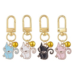 Mixed Color Alloy Enamel Pendant Decorations, with Swivel Snap Clasp and Bell, for Keychain, Purse, Backpack Ornament, Fox, Mixed Color, 55mm, 4pcs/set.