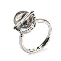 Хрусталь Круглые регулируемые кольца из натурального кварца с кристаллами, платиновое латунное кольцо, размер США 7 1/4 (17.5 мм)