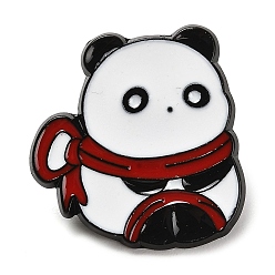 Panda Animal Wrapped in Red Ribbon Alloy Enamel Pins Brooch, for Backpack Clothes, Panda, 24x23.5x1.5mm
