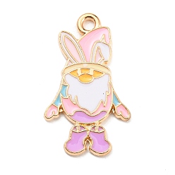 Розовый Подвески из сплава с эмалью на пасхальную тематику, золотой свет, гном очарование, туманная роза, 26x15x1.5 мм, отверстие : 2 мм