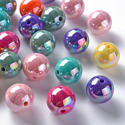 Mixed Color Opaque Acrylic Beads, AB Color Plated, Round, Mixed Color, 20x19mm, Hole: 2~3mm, about 111pcs/500g