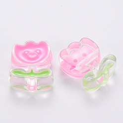 Hot Pink Transparent Acrylic Beads, with Enamel, Flower, Hot Pink, 24.5x20x9mm, Hole: 3mm