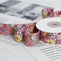 Dark Salmon Polyester Ribbons, Floral Pattern, Garment Accessories, Dark Salmon, 1 inch(25mm), about 9.84 Yards(9m)/Roll