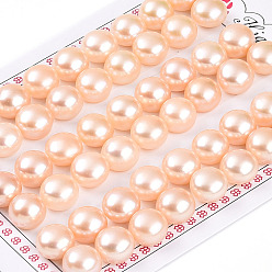 Персиковый Слойка Сорт 6бусины из натурального культивированного пресноводного жемчуга, половине просверлил, полукруглые бусины, розовые, 10~10.5x7 мм, отверстие : 1 мм