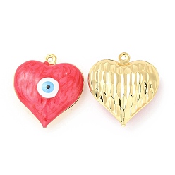 Red Brass Enamel Pendants, Real 18K Gold Plated, Long-Lasting Plated, Heart with Evil Eye Pattern, Red, 24x22x8mm, Hole: 1.2mm