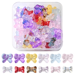 Mixed Color 60Pcs 12 Style Transparent Spray Painted Glass Beads, Two Tone, Bowknot, Mixed Color, 10~14x16x6~8mm, Hole: 1mm, 5Pc/style