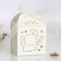 Floral White Rectangle Foldable Creative Paper Gift Box, Elephant Pattern Candy Box with Ribbon, Decorative Gift Box for Wedding, Floral White, Fold: 5x5x8cm