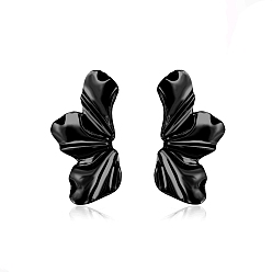 Black Alloy Stud Earrings, Flower, Black, 51x27mm