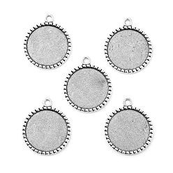 Antique Silver Tibetan Style Antique Silver Alloy Flat Round Pendant Cabochon Settings, Cadmium Free & Lead Free, Tray: 25mm, 35x30x2mm, Hole: 2mm, about 243pcs/1000g