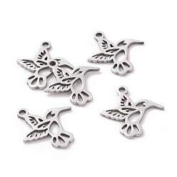 Stainless Steel Color 201 Stainless Steel Pendants, Bird, Hollow, Stainless Steel Color, 18x17x1mm, Hole: 1.5mm