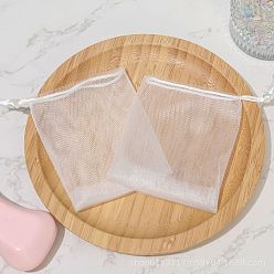 White PE Foaming Nets, Soap Saver Mesh Bag, Double Layer Bubble Foam Nets, for Body Facial Cleaning, White, 11x9cm