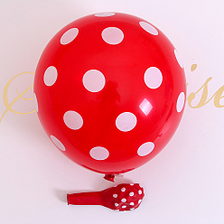 Red Polka Dot Pattern Round Rubber Inflatable Balloons, for Festive Party Decorations, Red, 330mm, 100pcs/bag