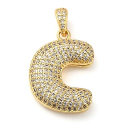 Letter C Brass Micro Pave Cubic Zirconia Pendants, Cadmium Free & Lead Free, Long-Lasting Plated, Real 18K Gold Plated, Letter C, 22.5x16.5x5.5mm, Hole: 4.5x3mm