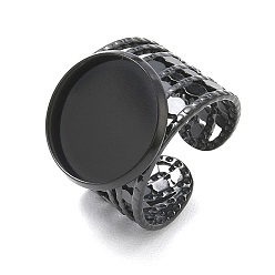 Black 304 Stainless Steel Cuff Ring Components, Round Bezel Pad Ring Setting, Ion Plating(IP), Long-Lasting Plated, Black, 17.5mm,18mm, Tray Size: 16mm