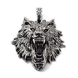 Antique Silver Tibetan Style Alloy Big Pendants, Wolf Head Charms, Antique Silver, 50x40.5x14mm, Hole: 8x5mm