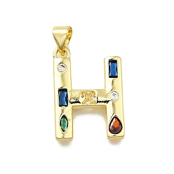 Letter H Латунные микропаве прозрачные подвески с фианитом, с целью перехода в кольце, без свинца и без кадмия, долговечный, стойки покрытие, письмо амулеты, реальный 18 k позолоченный, Письмо ч, 19~21x9.5~20x2.7 мм, Перейти кольцо: 5x1 мм, 3 mm внутреннего диаметра.