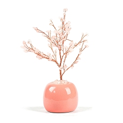 Rose Quartz Natural Rose Quartz Chips Fortune Tree Display Decorations, with Copper Wire, Feng Shui Energy Stone Gift for Home Office Desktop, 57x150mm