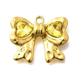 Свет Топаз 304 подвески из нержавеющей стали, со стразами, реальный 18 k позолоченный, ионное покрытие (ip), бантом, светлый топаз, 18x22x5 мм, отверстие : 1.8 мм