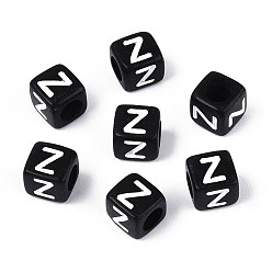 Letter Z Начальные акриловые бусины с горизонтальной дырочкой, кубические, чёрные, Письмо Z, 6x6x6 мм, отверстие : 3.5 мм, 3330 шт / 500 г