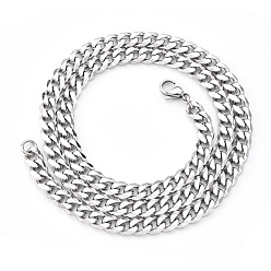 Stainless Steel Color Men's 201 Stainless Steel Cuban Chain Necklace, with Lobster Claw Clasp and Jump Rings, Stainless Steel Color, Link: 7x6.2x1.5mm, 19.68 inch(50cm)