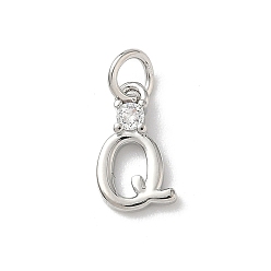 Letter Q Латунные подвески из прозрачного кубического циркония, письмо амулеты, с целью перехода в кольце, стойки покрытие, долговечный, без свинца и без кадмия, платина, Буква Q, 12~12.5x3~10x2.3 мм, отверстие : 3.3 мм