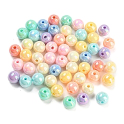 Mixed Color Opaque Acrylic Beads, AB Color Plated, Round, Mixed Color, 10x9mm, Hole: 2mm, about 1000pcs/500g