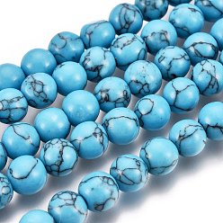 Dark Turquoise Synthetic Turquoise Beads Strands, Round, Dyed, Dark Turquoise, 4mm, Hole: 0.8mm, about 95pcs/strand, 16 inch