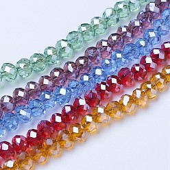 Color mezclado Abalorios de vidrio electrochapa, lustre de la perla chapado, facetados, Rondana plana, color mezclado, 6x5 mm, agujero: 1 mm, sobre 85~88 unidades / cadena, 16.1~16.5 pulgada (41~42 cm)