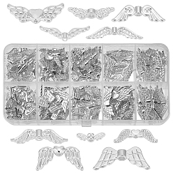  200 шт 10 стили бусины из сплава в тибетском стиле, крыло, серебряные, 4~22x3~30x3~4 мм, отверстие : 1~2 мм, 20 шт / стиль