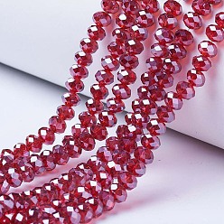 FireBrick Electroplate Glass Beads Strands, Pearl Luster Plated, Faceted, Rondelle, FireBrick, 8x6mm, Hole: 1mm, about 65~72pcs/strand, 15.7~16.1 inch(40~41cm)