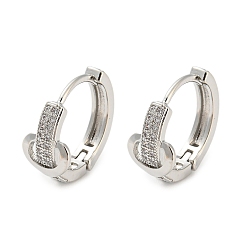 Platinum Rack Plating Brass with Cubic Zirconia Hoop Earrings for Women, Heart, Platinum, 15x7.5mm